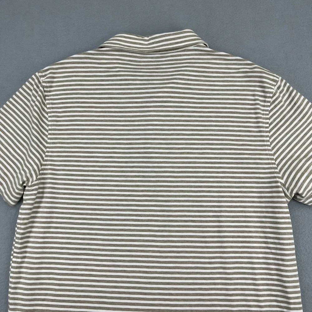 J.Crew Mens XL Slub Cotton Striped Polo Shirt Tan White‎ Short Sleeve Pocket